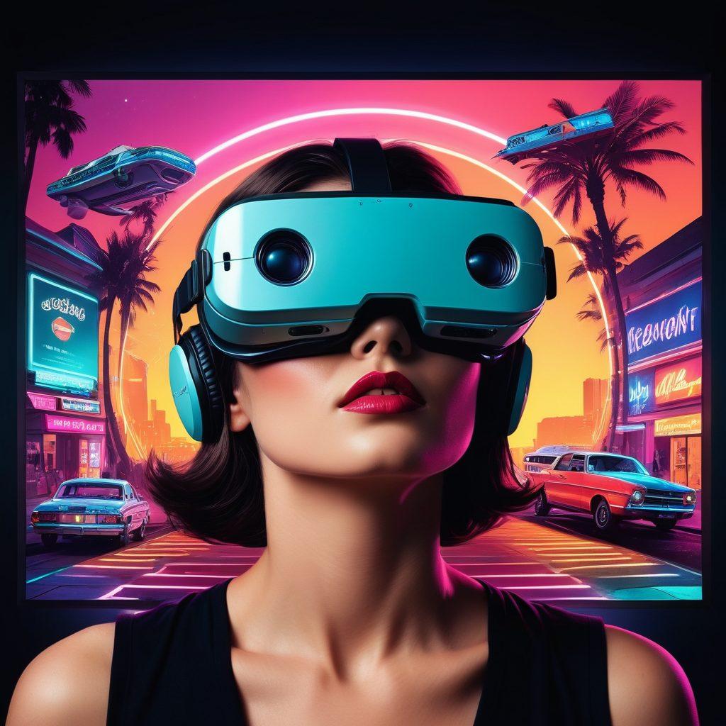 A captivating collage representing the evolution of adult entertainment, featuring a vintage VHS tape transitioning into a sleek VR headset. Surrounding the transition, iconic imagery like neon-lit adult clubs, retro movie posters, and modern streaming apps. The background showcases a timeline with technological milestones, blending past and future seamlessly. Overall, a visual metaphor for technological advances in this industry. vibrant colors. digital art. retro-futuristic.