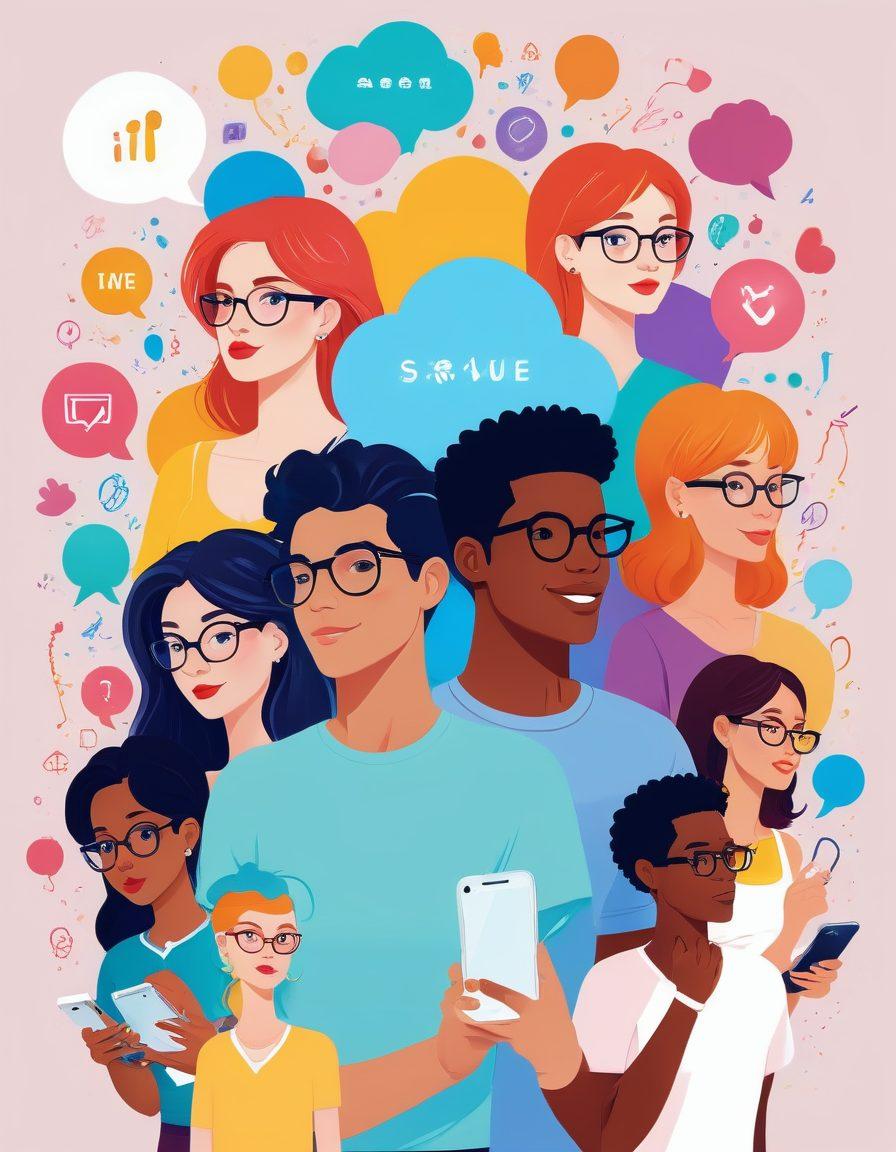 A diverse group of people exploring various aspects of sexuality, depicted in a modern digital landscape filled with animated icons of adult content platforms. Cartoonish avatars using smartphones and tablets, with colorful thought bubbles reflecting their ideas and experiences, surrounded by playful elements symbolizing freedom and expression. Soft pastel colors with a light-hearted, whimsical feel. vector art. vibrant colors. white background.