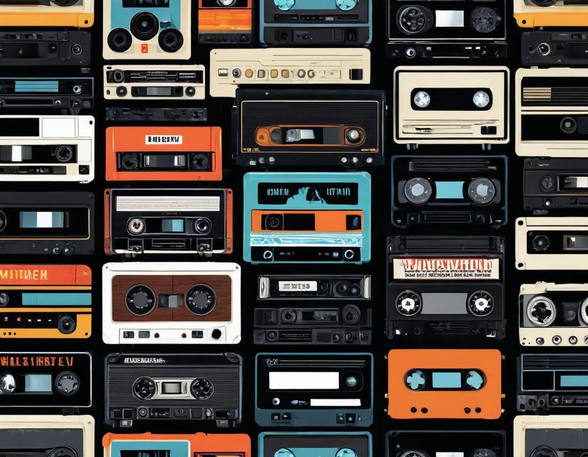 A vibrant timeline showcasing the evolution of adult entertainment: vintage film reels, classic film posters, a retro VCR, transitioning to modern streaming icons on screens. Include elements like provocative silhouettes and playful graphics, blending different eras in a cohesive flow. Use bold colors and dynamic forms to emphasize change and innovation. super-realistic. vibrant colors. white background.